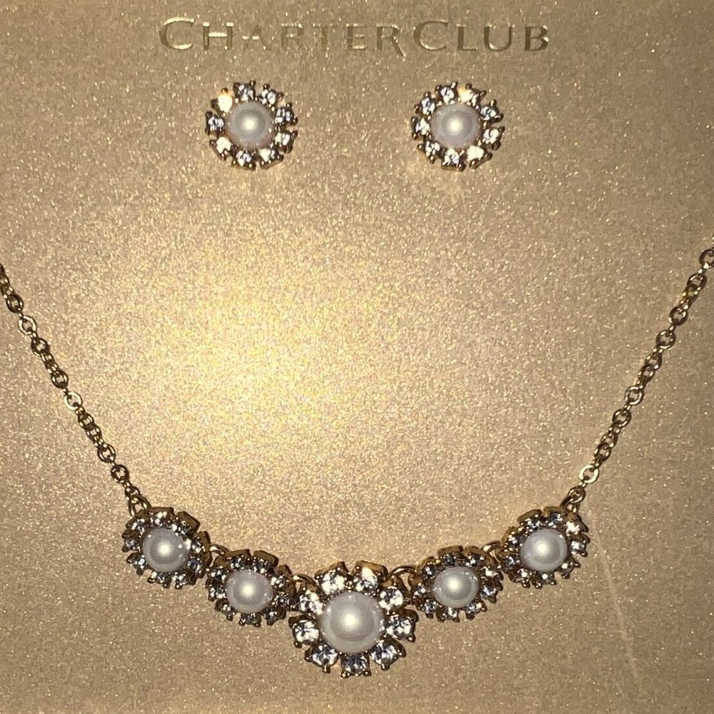 Charter Club Gold-Tone Pearl Earring Necklace Set
